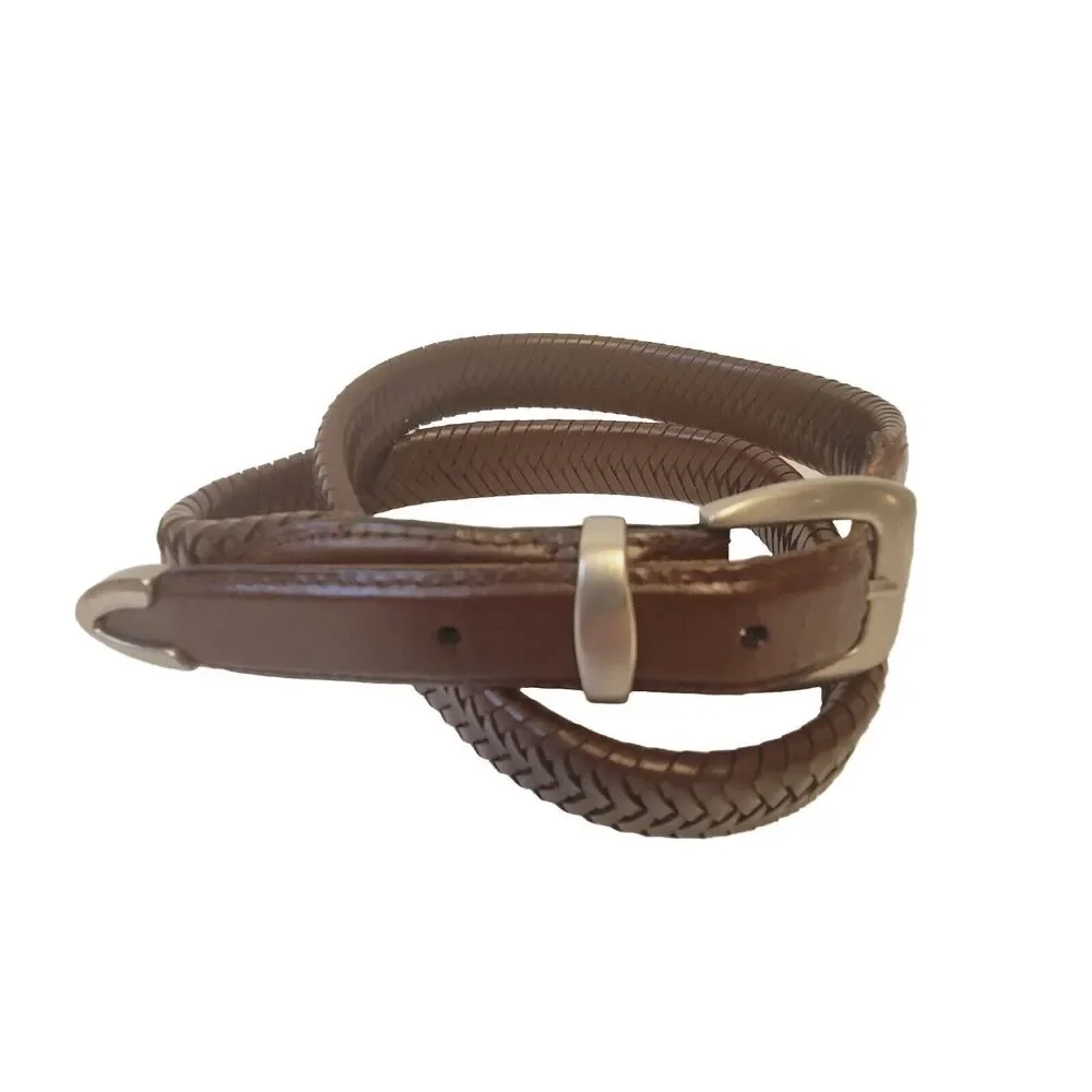 Classic Unisex Belt Genuine Leather Double Braided Brown Color